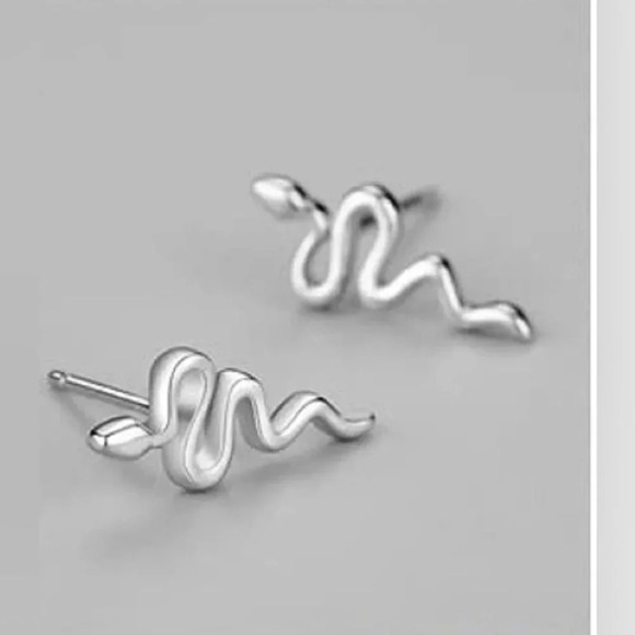 1 LEFT! Mini Silver Snake Stainless Steel Stud Earrings - Picture 2 of 3